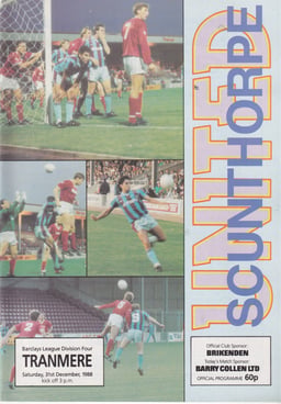 Scunthorpe United v Tranmere Rovers Match Programme 1988-12-31